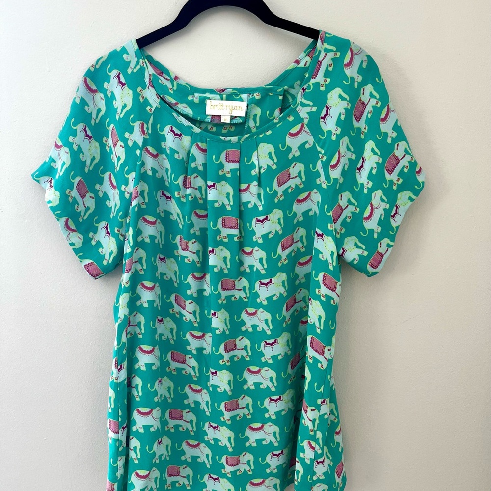 Green Pleated Blouse with Bib Collar